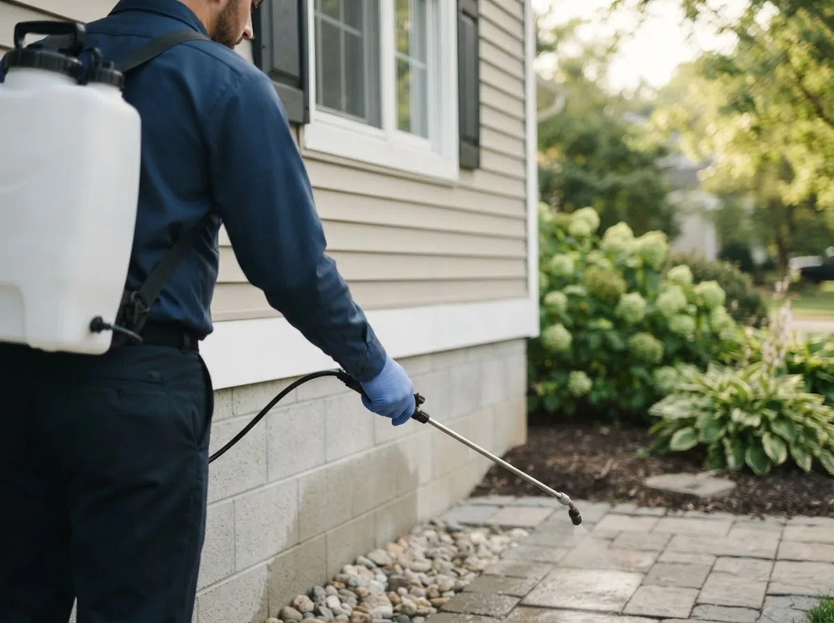 Pest control technician inspecting a home in Clayton Lake, ME